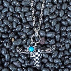 Silver and Turquoise Bull Pendant Necklace